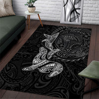 Hawaiian Monk Seal and Whale Area Rug Kakau Tribal Pattern Grayscale LT03 Black - Polynesian Pride