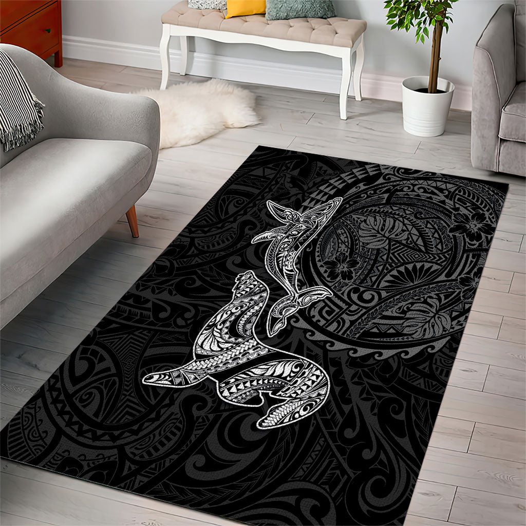 Hawaiian Monk Seal and Whale Area Rug Kakau Tribal Pattern Grayscale LT03 - Polynesian Pride