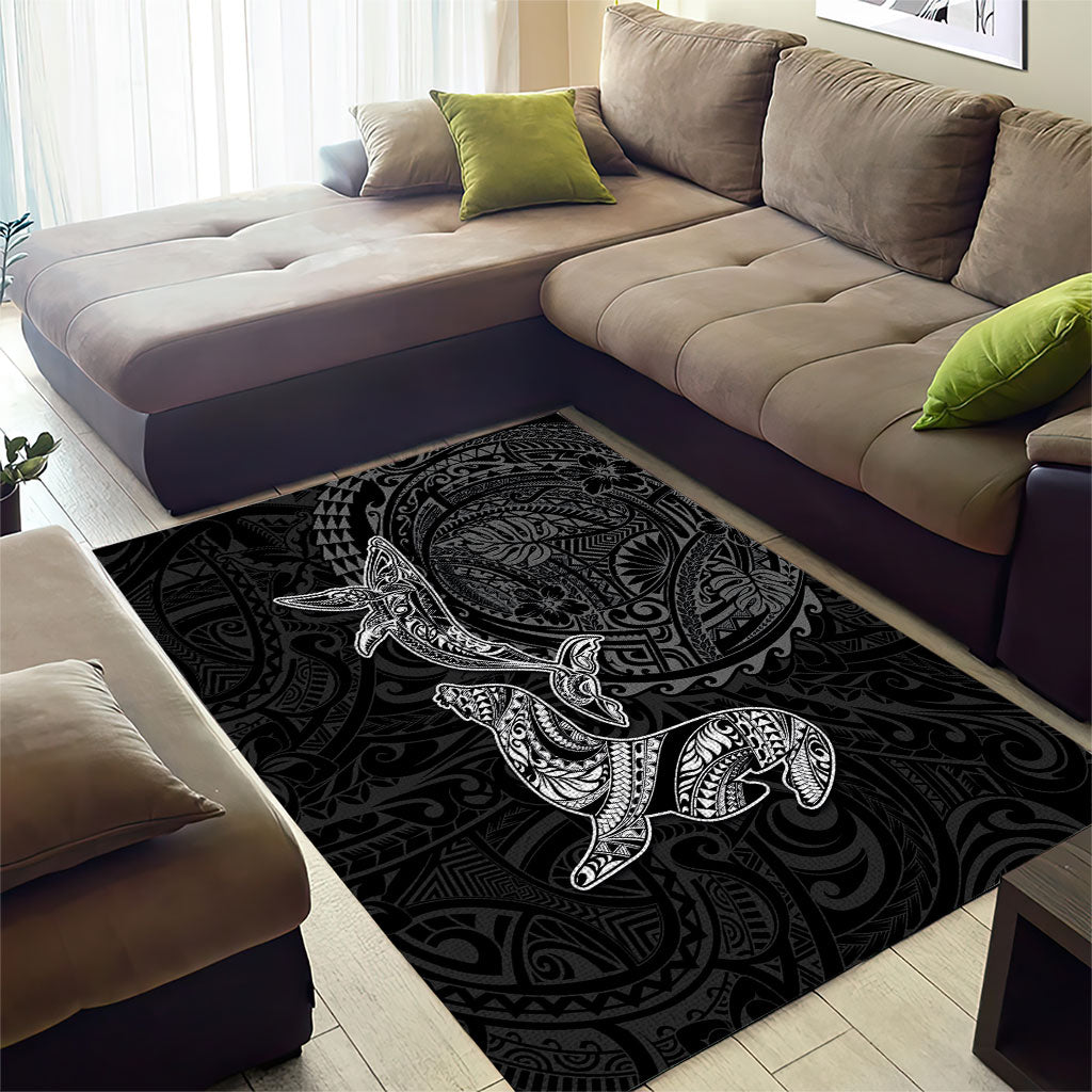 Hawaiian Monk Seal and Whale Area Rug Kakau Tribal Pattern Grayscale LT03 - Polynesian Pride