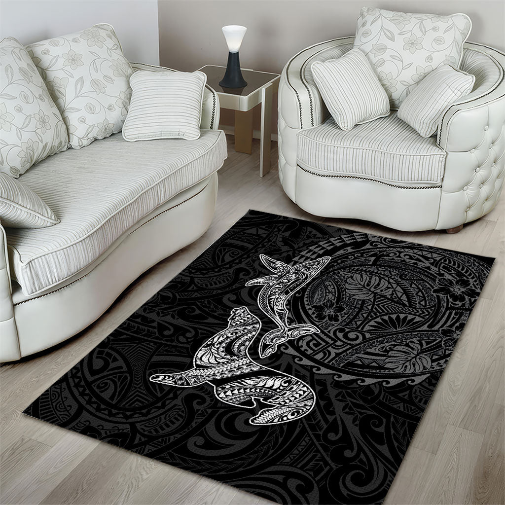 Hawaiian Monk Seal and Whale Area Rug Kakau Tribal Pattern Grayscale LT03 - Polynesian Pride