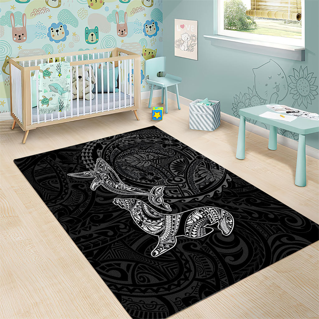 Hawaiian Monk Seal and Whale Area Rug Kakau Tribal Pattern Grayscale LT03 - Polynesian Pride