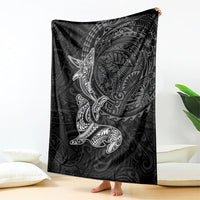 Hawaiian Monk Seal and Whale Blanket Kakau Tribal Pattern Grayscale LT03 - Polynesian Pride