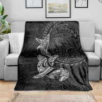 Hawaiian Monk Seal and Whale Blanket Kakau Tribal Pattern Grayscale LT03 - Polynesian Pride