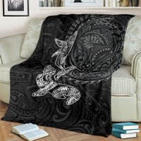 Hawaiian Monk Seal and Whale Blanket Kakau Tribal Pattern Grayscale LT03 - Polynesian Pride