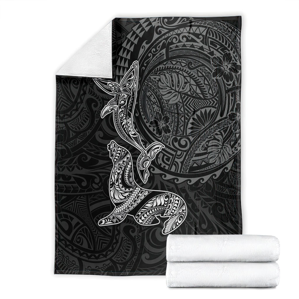 Hawaiian Monk Seal and Whale Blanket Kakau Tribal Pattern Grayscale LT03 - Polynesian Pride
