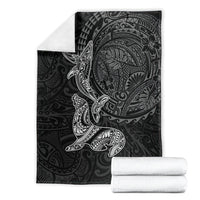 Hawaiian Monk Seal and Whale Blanket Kakau Tribal Pattern Grayscale LT03 - Polynesian Pride