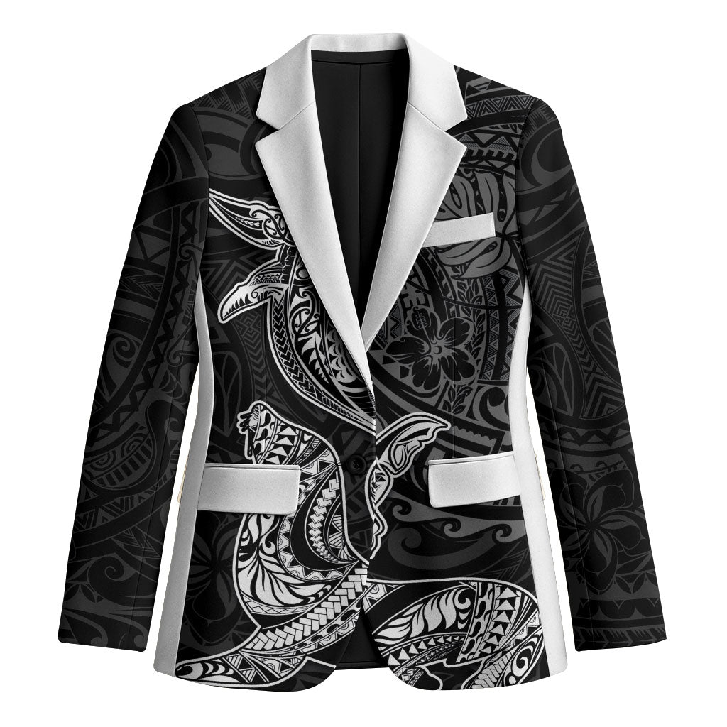 Hawaiian Monk Seal and Whale Blazer Kakau Tribal Pattern Grayscale LT03 Unisex Black - Polynesian Pride