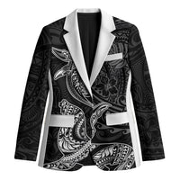 Hawaiian Monk Seal and Whale Blazer Kakau Tribal Pattern Grayscale LT03 Unisex Black - Polynesian Pride