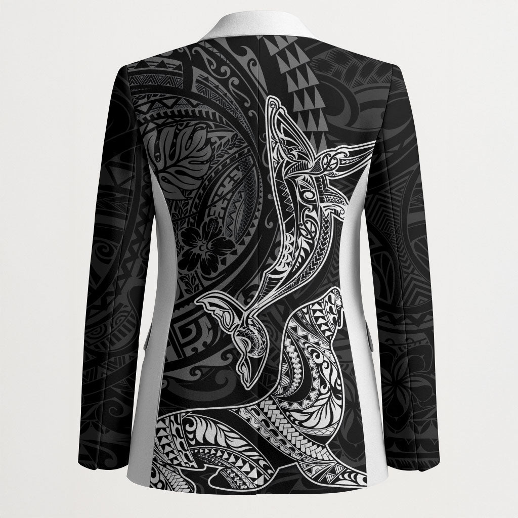 Hawaiian Monk Seal and Whale Blazer Kakau Tribal Pattern Grayscale LT03 - Polynesian Pride