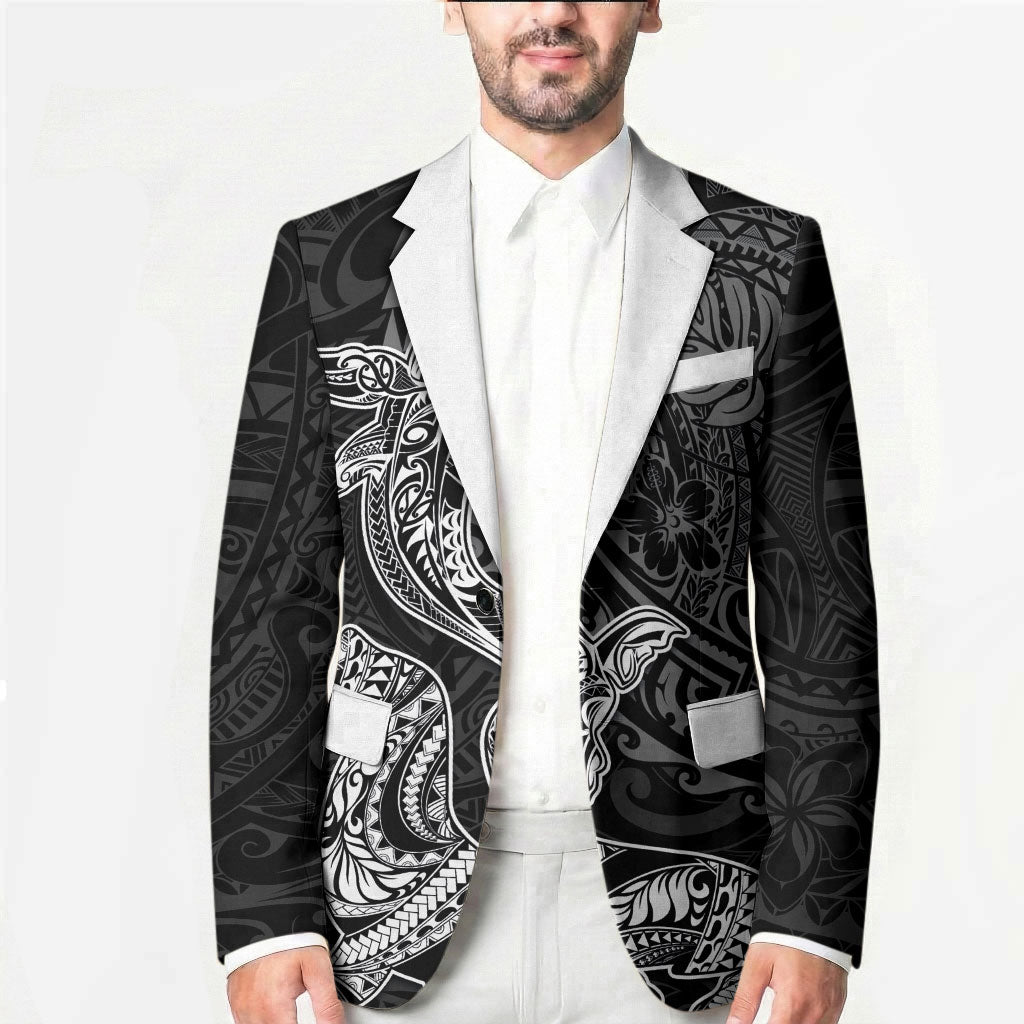 Hawaiian Monk Seal and Whale Blazer Kakau Tribal Pattern Grayscale LT03 - Polynesian Pride