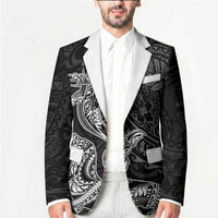 Hawaiian Monk Seal and Whale Blazer Kakau Tribal Pattern Grayscale LT03 - Polynesian Pride