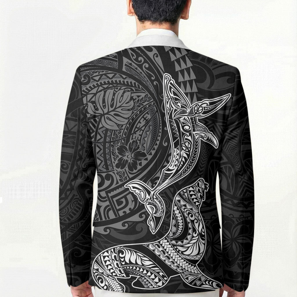 Hawaiian Monk Seal and Whale Blazer Kakau Tribal Pattern Grayscale LT03 - Polynesian Pride