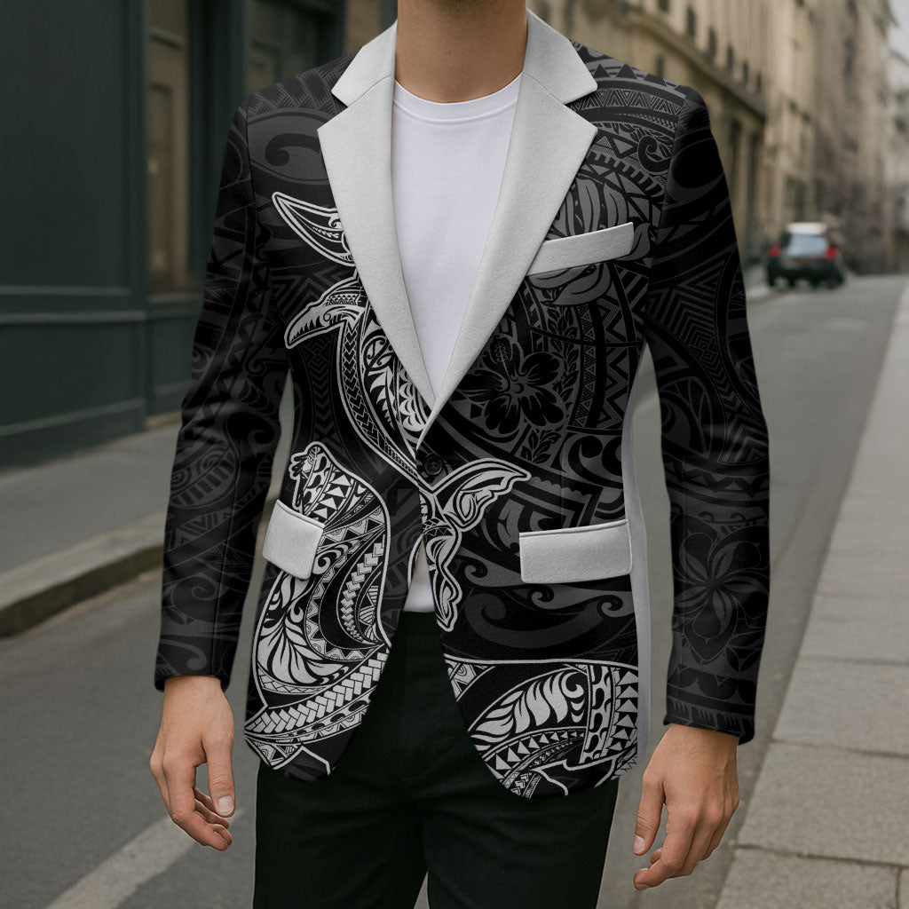 Hawaiian Monk Seal and Whale Blazer Kakau Tribal Pattern Grayscale LT03 - Polynesian Pride
