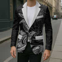 Hawaiian Monk Seal and Whale Blazer Kakau Tribal Pattern Grayscale LT03 - Polynesian Pride
