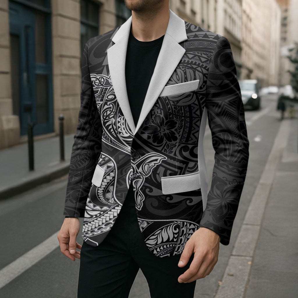 Hawaiian Monk Seal and Whale Blazer Kakau Tribal Pattern Grayscale LT03 - Polynesian Pride