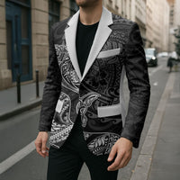 Hawaiian Monk Seal and Whale Blazer Kakau Tribal Pattern Grayscale LT03 - Polynesian Pride