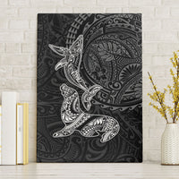 Hawaiian Monk Seal and Whale Canvas Wall Art Kakau Tribal Pattern Grayscale LT03 Without Frame Black - Polynesian Pride