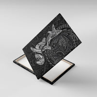 Hawaiian Monk Seal and Whale Canvas Wall Art Kakau Tribal Pattern Grayscale LT03 With Frame Black - Polynesian Pride