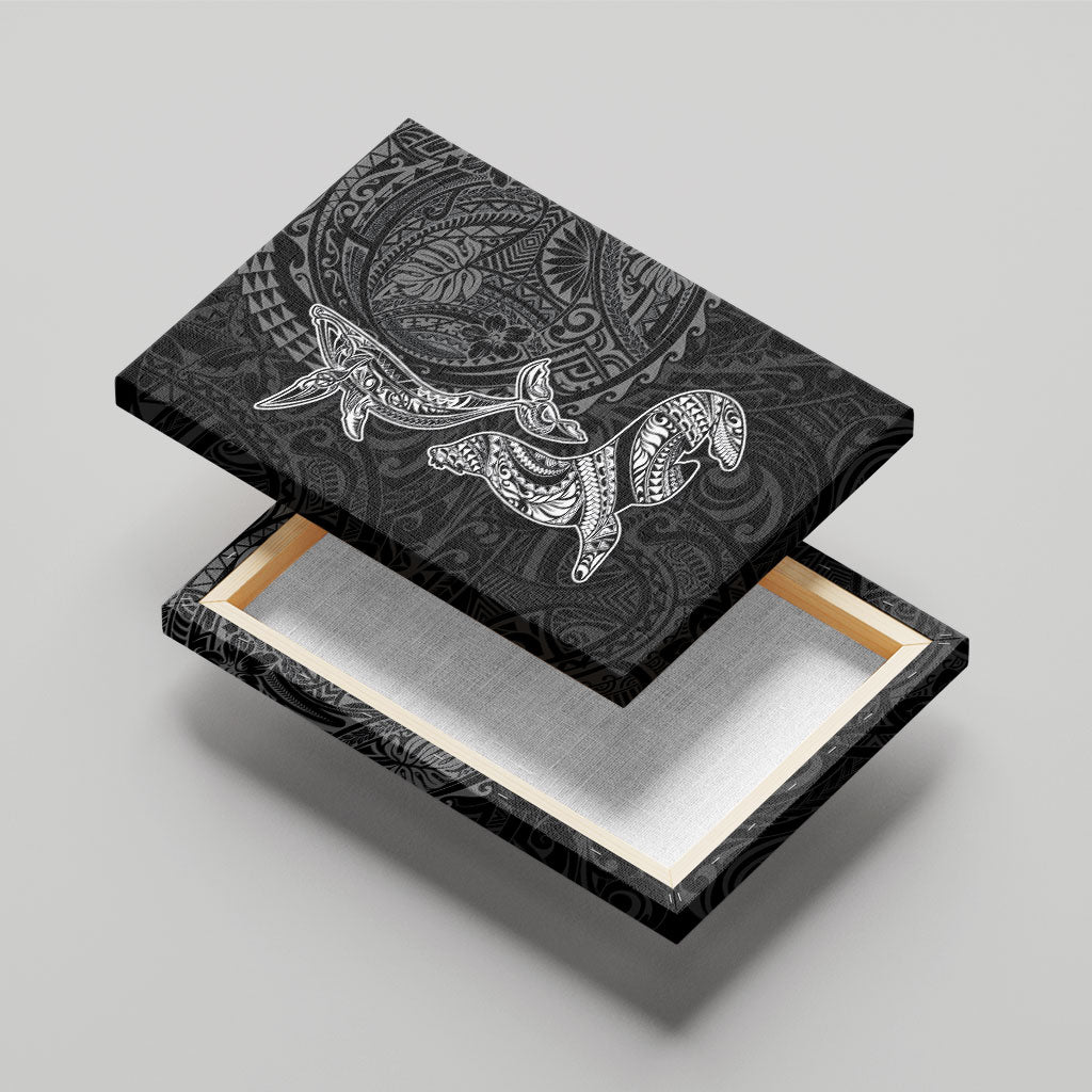 Hawaiian Monk Seal and Whale Canvas Wall Art Kakau Tribal Pattern Grayscale LT03 - Polynesian Pride