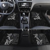 Hawaiian Monk Seal and Whale Car Mats Kakau Tribal Pattern Grayscale LT03 Set 4pcs Black - Polynesian Pride