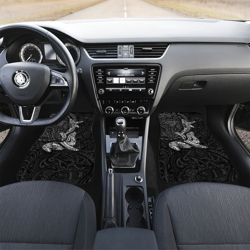 Hawaiian Monk Seal and Whale Car Mats Kakau Tribal Pattern Grayscale LT03 Set 2pcs - Front Black - Polynesian Pride