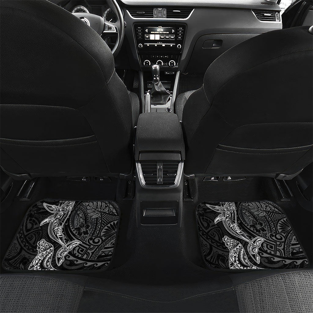 Hawaiian Monk Seal and Whale Car Mats Kakau Tribal Pattern Grayscale LT03 Set 2pcs - Back Black - Polynesian Pride