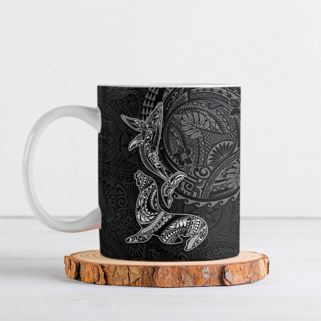 Hawaiian Monk Seal and Whale Ceramic Mug Kakau Tribal Pattern Grayscale LT03 Black - Polynesian Pride