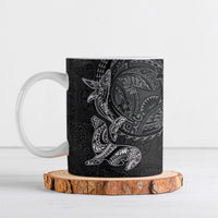 Hawaiian Monk Seal and Whale Ceramic Mug Kakau Tribal Pattern Grayscale LT03 Black - Polynesian Pride