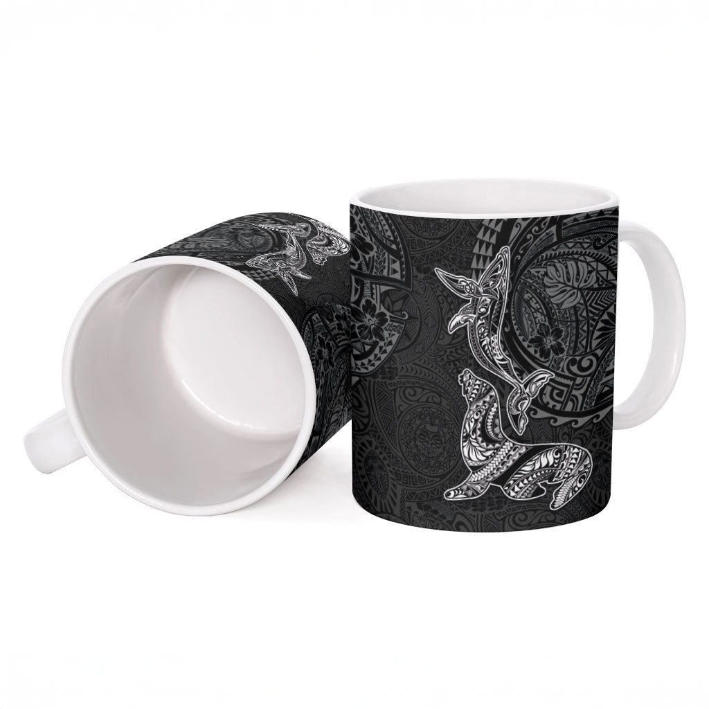 Hawaiian Monk Seal and Whale Ceramic Mug Kakau Tribal Pattern Grayscale LT03 - Polynesian Pride