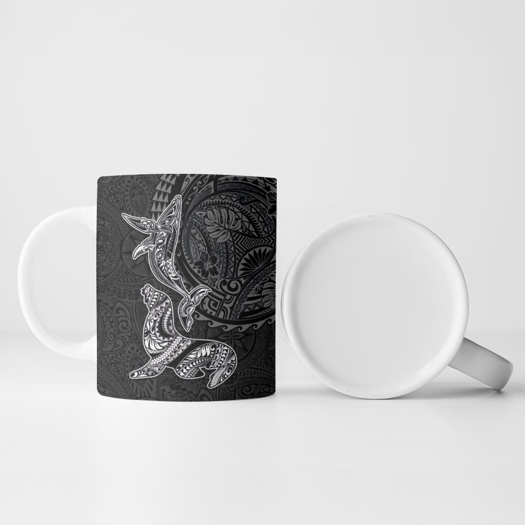 Hawaiian Monk Seal and Whale Ceramic Mug Kakau Tribal Pattern Grayscale LT03 - Polynesian Pride