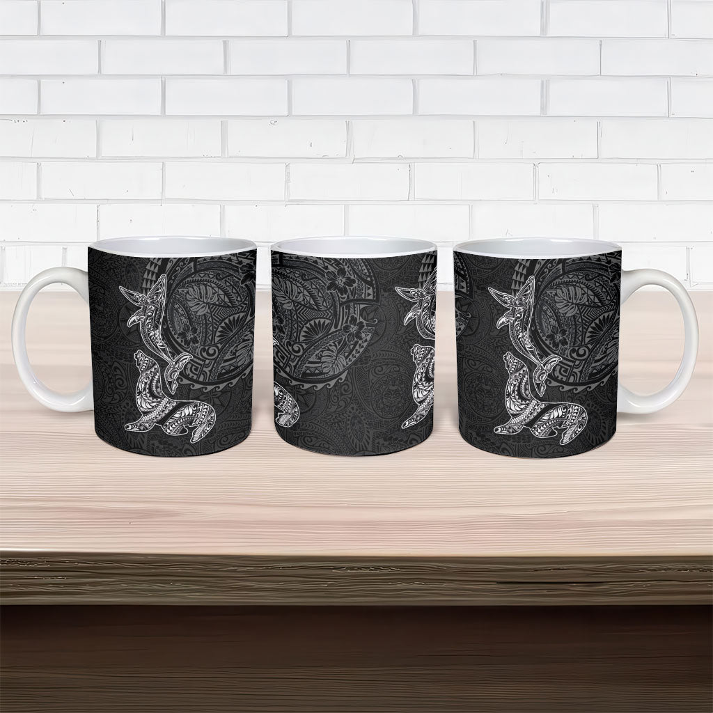 Hawaiian Monk Seal and Whale Ceramic Mug Kakau Tribal Pattern Grayscale LT03 - Polynesian Pride