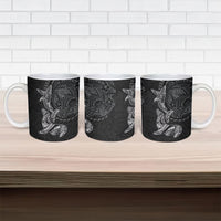 Hawaiian Monk Seal and Whale Ceramic Mug Kakau Tribal Pattern Grayscale LT03 - Polynesian Pride