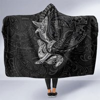 Hawaiian Monk Seal and Whale Hooded Blanket Kakau Tribal Pattern Grayscale LT03 One Size Black - Polynesian Pride