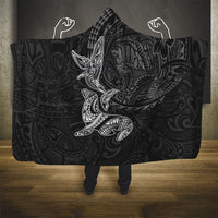 Hawaiian Monk Seal and Whale Hooded Blanket Kakau Tribal Pattern Grayscale LT03 - Polynesian Pride