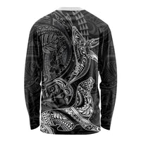 Hawaiian Monk Seal and Whale Long Sleeve Shirt Kakau Tribal Pattern Grayscale LT03 - Polynesian Pride