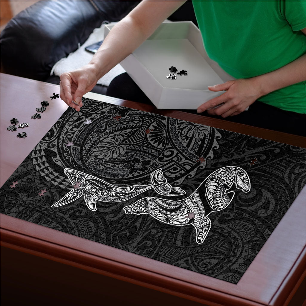 Hawaiian Monk Seal and Whale Puzzle Kakau Tribal Pattern Grayscale LT03 - Polynesian Pride