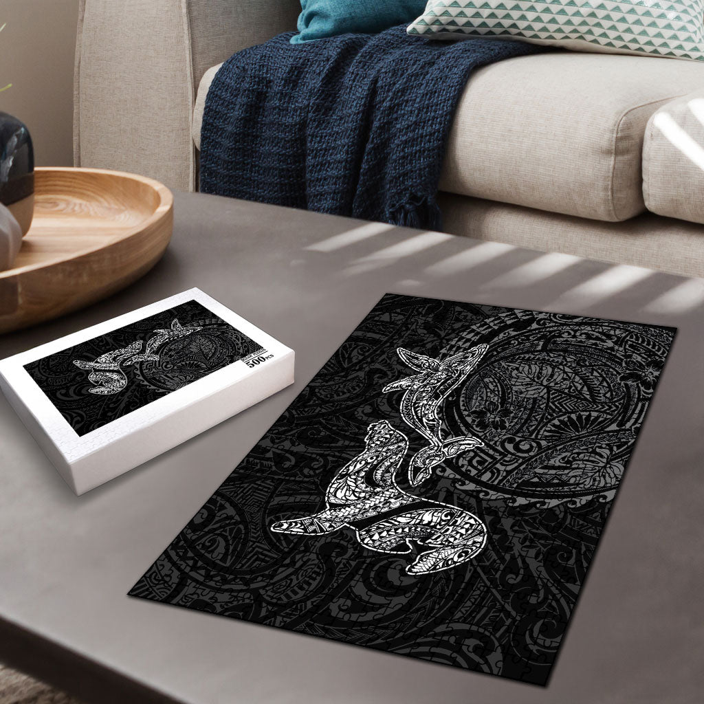 Hawaiian Monk Seal and Whale Puzzle Kakau Tribal Pattern Grayscale LT03 - Polynesian Pride