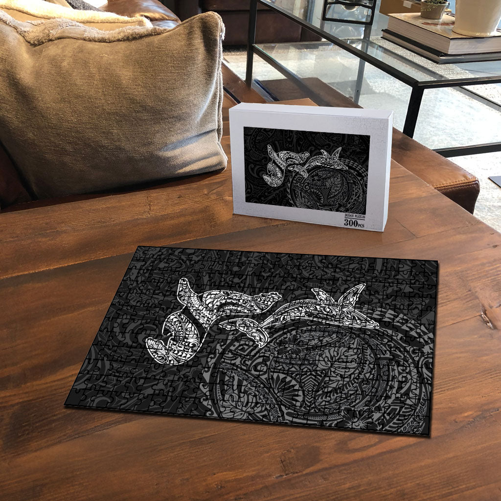Hawaiian Monk Seal and Whale Puzzle Kakau Tribal Pattern Grayscale LT03 - Polynesian Pride