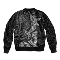 Hawaiian Monk Seal and Whale Sleeve Zip Bomber Jacket Kakau Tribal Pattern Grayscale LT03 - Polynesian Pride