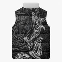 Hawaiian Monk Seal and Whale Sleeveless Puffer Jacket Kakau Tribal Pattern Grayscale LT03 - Polynesian Pride