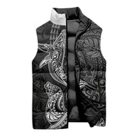 Hawaiian Monk Seal and Whale Sleeveless Puffer Jacket Kakau Tribal Pattern Grayscale LT03 - Polynesian Pride