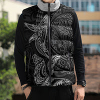 Hawaiian Monk Seal and Whale Sleeveless Puffer Jacket Kakau Tribal Pattern Grayscale LT03 - Polynesian Pride