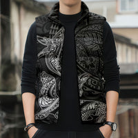 Hawaiian Monk Seal and Whale Sleeveless Puffer Jacket Kakau Tribal Pattern Grayscale LT03 - Polynesian Pride