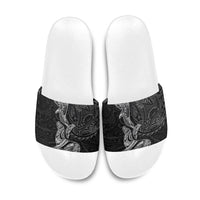 Hawaiian Monk Seal and Whale Slide Sandals Kakau Tribal Pattern Grayscale LT03 Black - Polynesian Pride