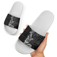 Hawaiian Monk Seal and Whale Slide Sandals Kakau Tribal Pattern Grayscale LT03 - Polynesian Pride