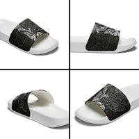 Hawaiian Monk Seal and Whale Slide Sandals Kakau Tribal Pattern Grayscale LT03 - Polynesian Pride