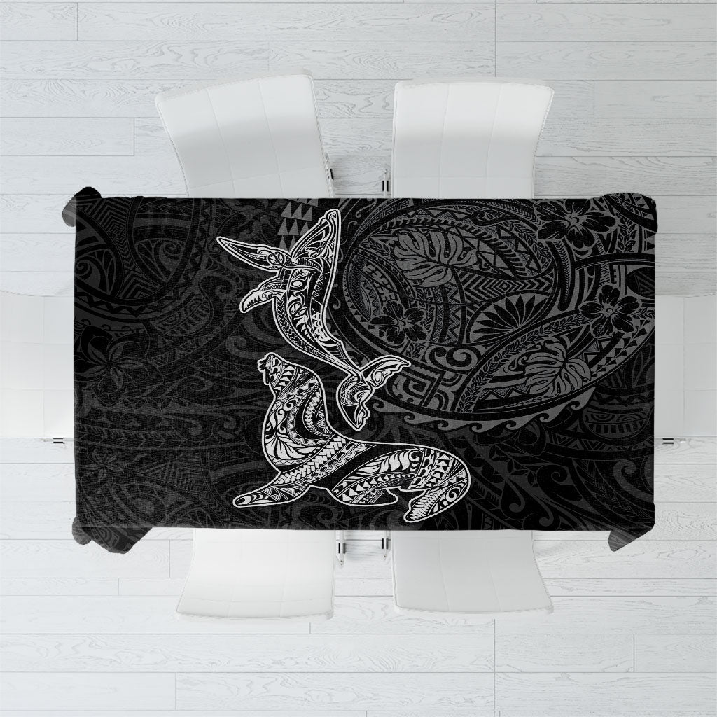 Hawaiian Monk Seal and Whale Tablecloth Kakau Tribal Pattern Grayscale LT03 Black - Polynesian Pride