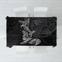 Hawaiian Monk Seal and Whale Tablecloth Kakau Tribal Pattern Grayscale LT03 Black - Polynesian Pride