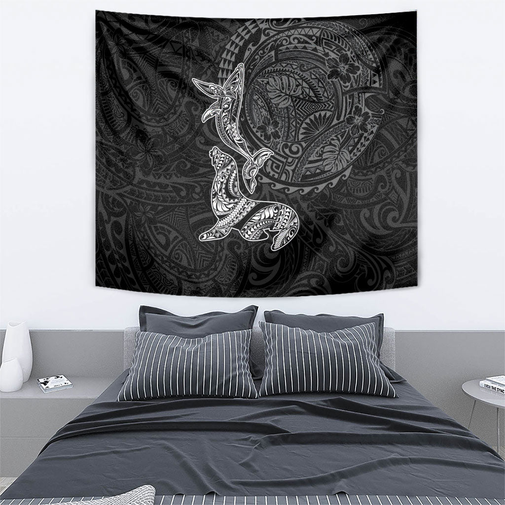 Hawaiian Monk Seal and Whale Tapestry Kakau Tribal Pattern Grayscale LT03 - Polynesian Pride