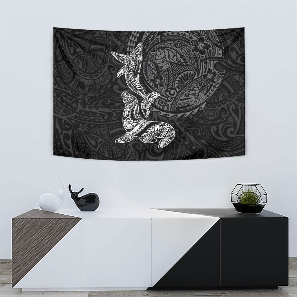 Hawaiian Monk Seal and Whale Tapestry Kakau Tribal Pattern Grayscale LT03 - Polynesian Pride